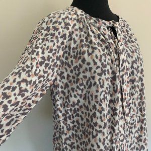 Joie Blush Gray Animal Cheetah Print Silk Long Sleeve Blouse